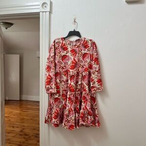 Zara Red and Pink Leaf Print Dress
